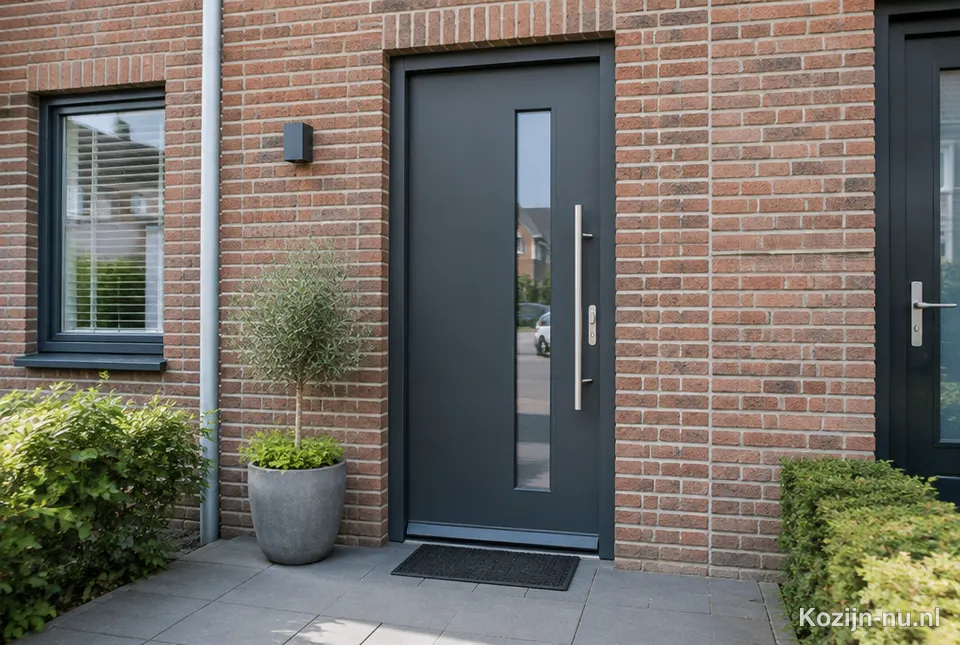 Nieuwe antraciet voordeur met glasstrook