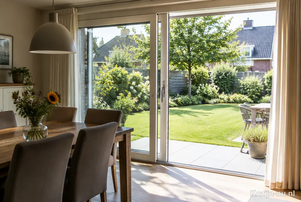 Schuifpui van eetkamer naar de tuin